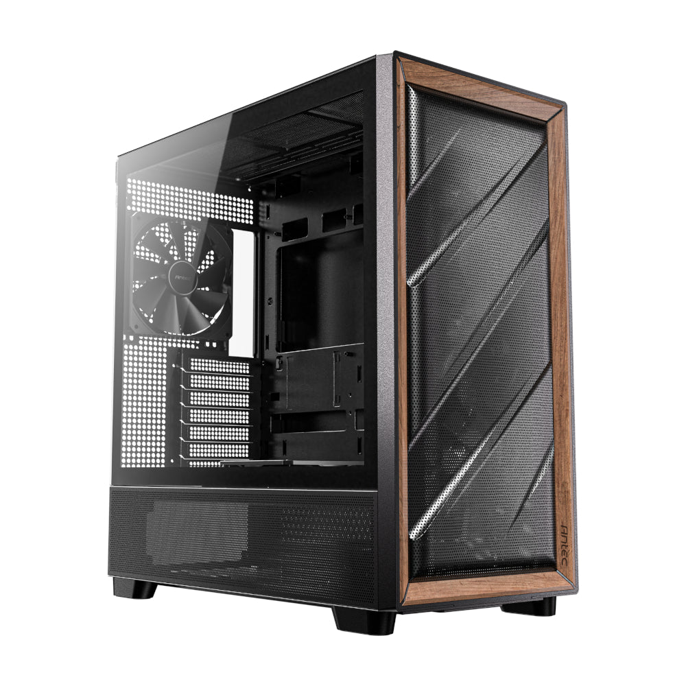 Antec FLUX ATX WOOD Mid Tower Gaming Chassis – Black - Guards On Duty Shop & Security Guards