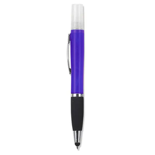 Geeko 3-In-1 Sanitizer Spray Stylus And Blue Ink Pen Purple