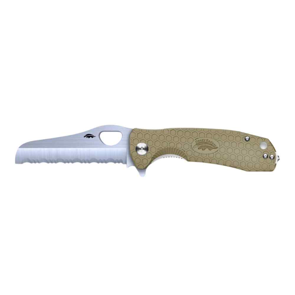 Honey Badger Rescue Serrated 8Cr13MoV w Glass-Breaker - Large - Tan