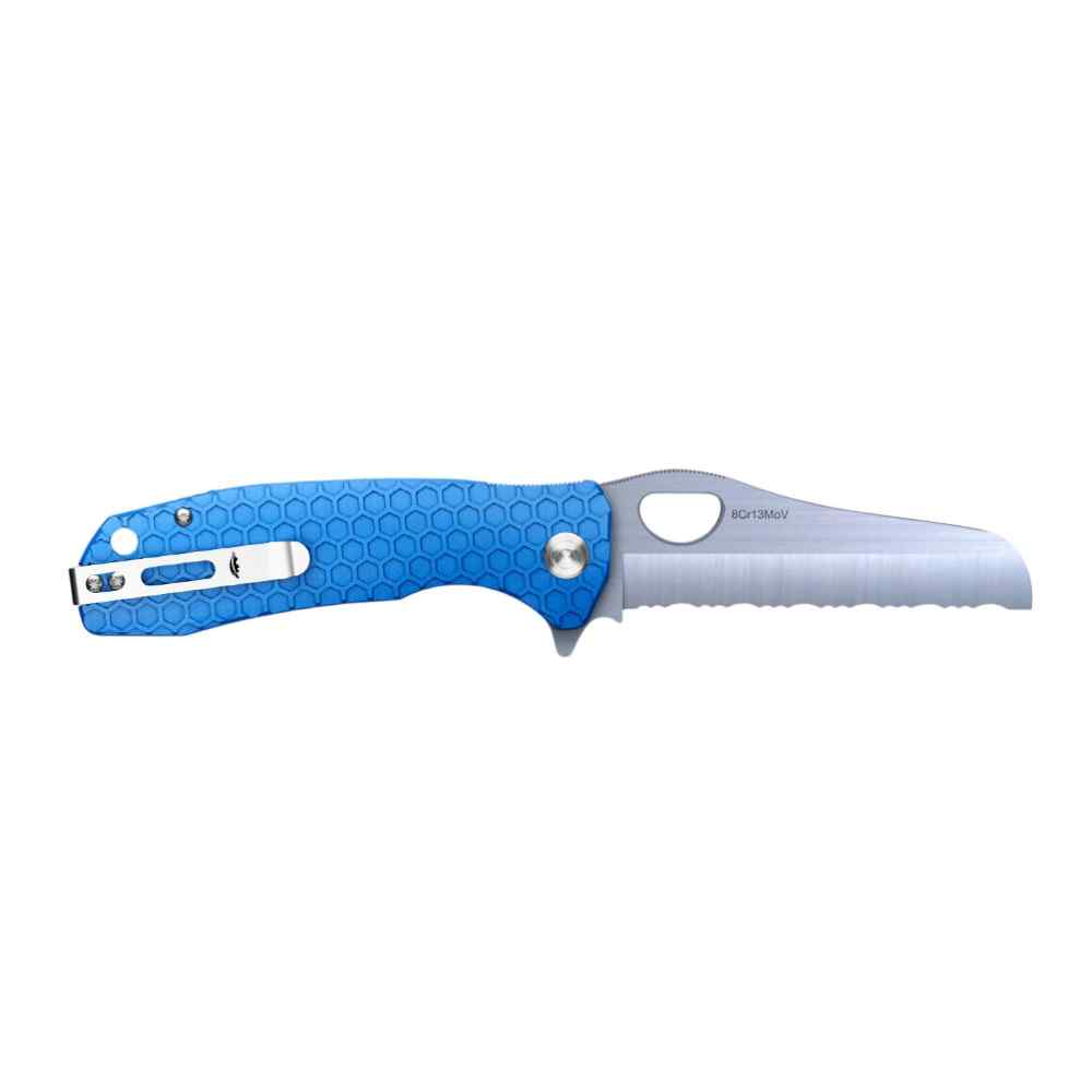 Honey Badger Rescue Serrated 8Cr13MoV w Glass-Breaker - Large - Blue