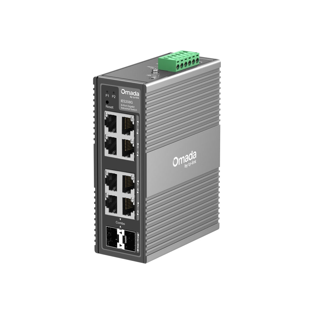 TP-Link Omada 8-Port Industrial Switch 6×1G RJ45 2×RJ45/SFP DIN-Rail Fanless -40°C to 75°C