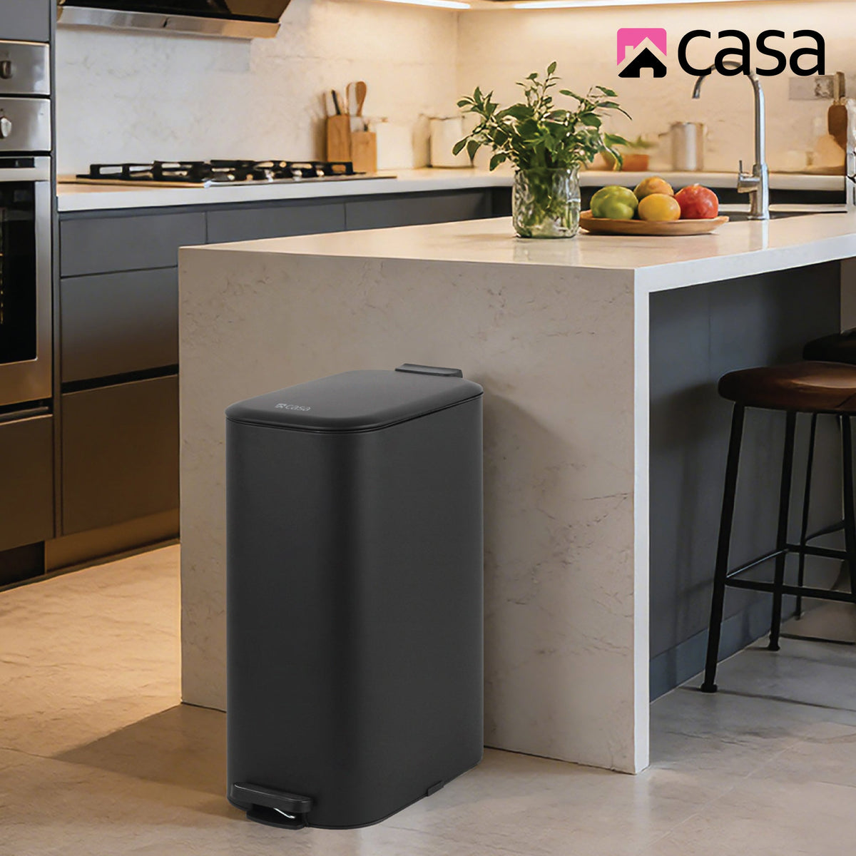 CASA 30L Steel Pedal Bin - Slimline Rectangle - Portofino - Silver