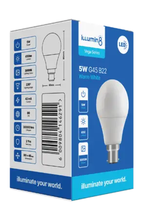 G45 LED Lamp 5W B22 Warm Illumin8 (6 Pack)