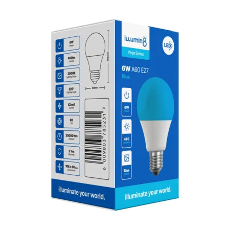 A60 LED Lamp 6W E27 Blue Illumin8 (4 Pack)