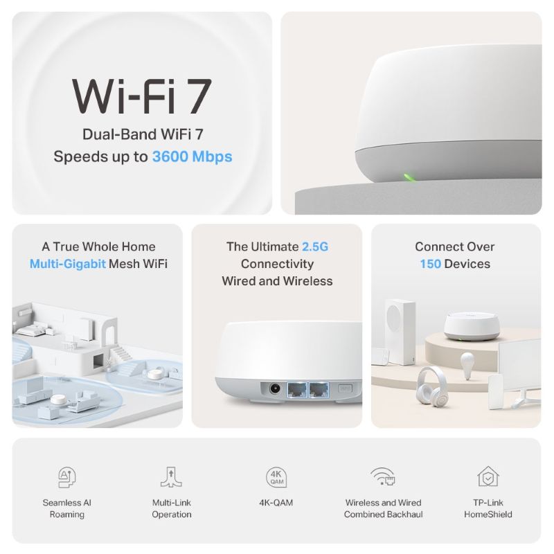 TP-Link BE3600 Whole Home Mesh Wi-Fi 7 Router (3-pack)