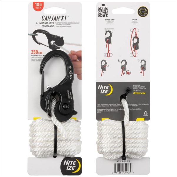 Nite Ize CamJam XT Aluminum Rope Tightener with White Rope