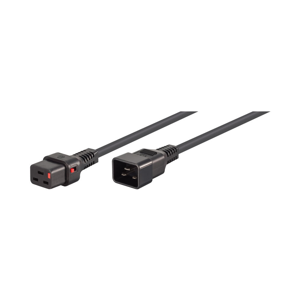 2m C19 F to C20 M Lockable Power Cable Black — Scolmore | Guards on Duty Shop