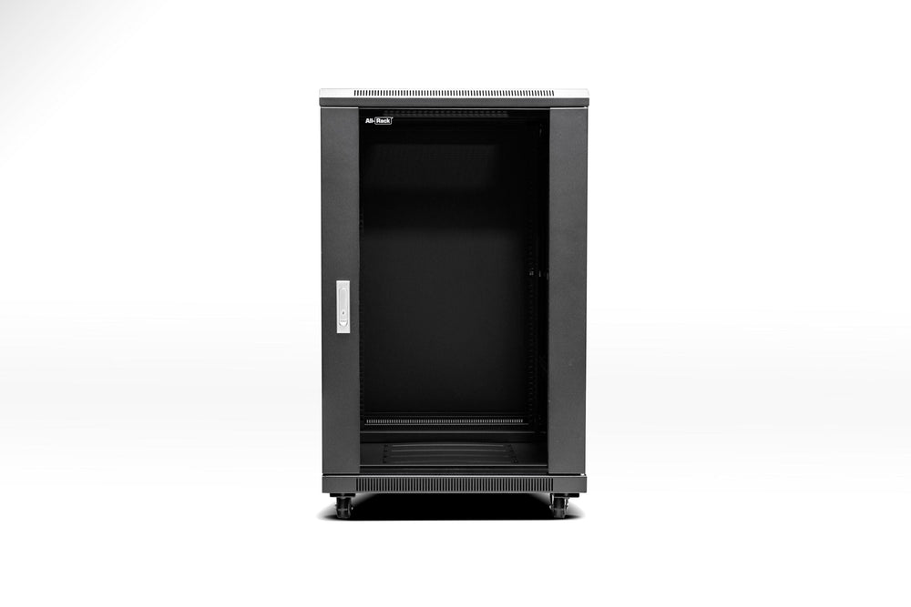 Cabinet 22U Floor Standing 600x600mm incl 2 Fans 2 Shelves Glass Door