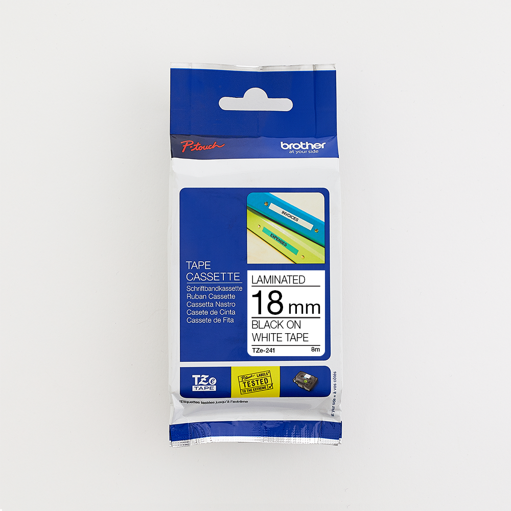 Brother 18MM Black on White Laminated tape