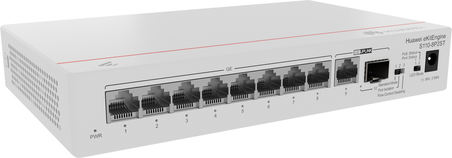 S110-8P2ST 8*10/100/1000BASE-T ports PoE+ 1*GE SFP port 1*10/100/1000BASE-T port