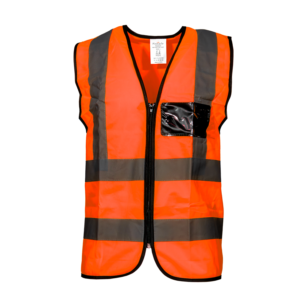 Pinnacle Premium Reflective Vest with Zip & ID Orange (S – 3XL) (Pack of 5)