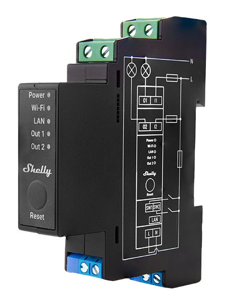 Shelly Pro 2PM DIN-Rail Mountable Wi-Fi Relay With Power Monitoring Of Two 16A Channels 25A In Total