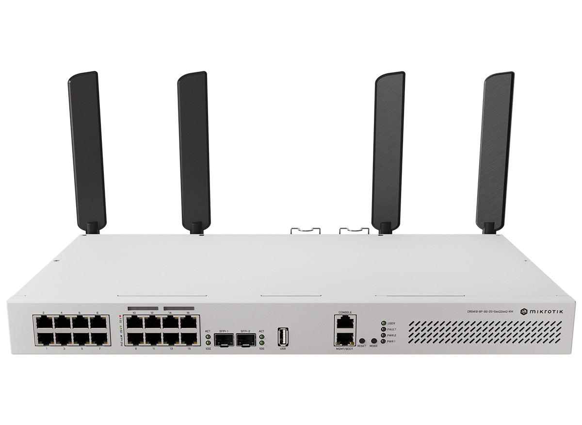 MikroTik Cloud Router Switch 16 Port with 8 PoE 150W 2SFP+ WiFi 6 | CRS418-8P-8G-2S+5axQ2axQ-RM - Guards On Duty Shop & Security Guards