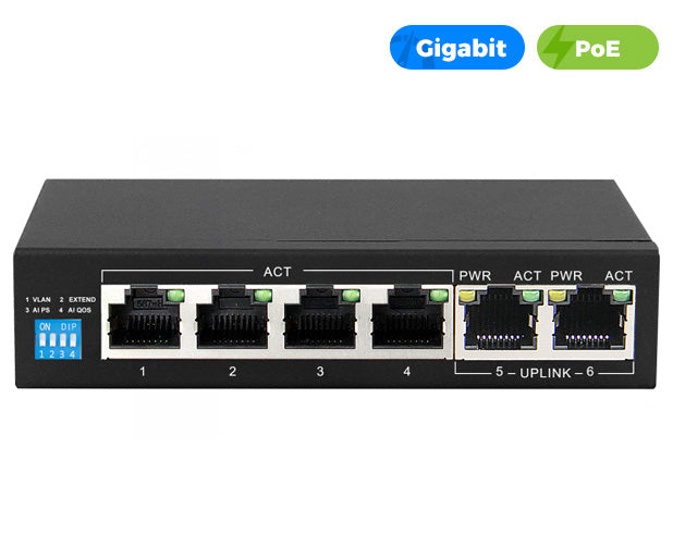 UltraLAN 4 Port 60W Gigabit Ethernet AI PoE Switch with 2 GE Uplink Ports