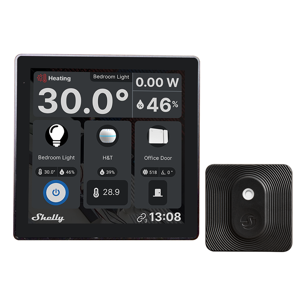 Shelly Wall Display + Blu H&T (Black) Smart Control Panel With Temperature, Humidity & LUX Sensors