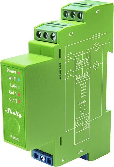 Shelly Pro Dimmer 2PM Professional Two-Channel DIN-Rail Mountable Dimmer With Power Monitoring