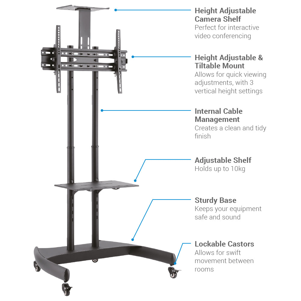Economy Tilt Height-Adjustable Steel Mobile AV Trolley (TVARM-TVST01B)