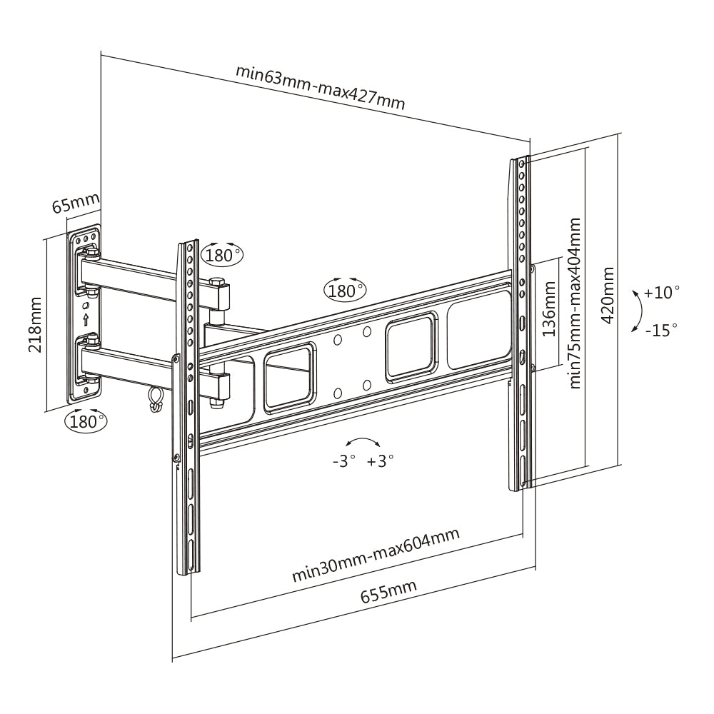 Flat Screen Wall Mount – Full Motion 37″-70″ 35kg (TVARMECPL01)