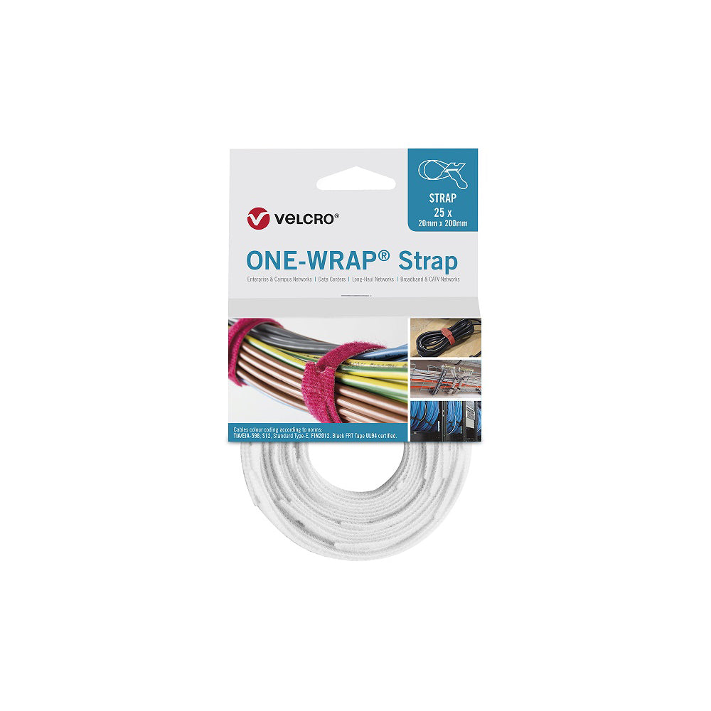 Velcro One Wrap Strap 20x200mm White (pkt of 25) — VELCRO | Guards on Duty Shop
