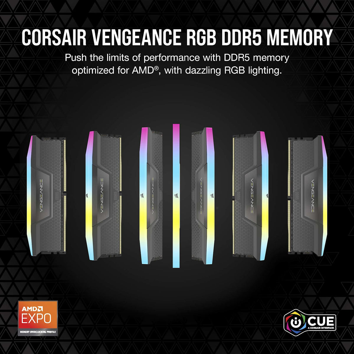 Corsair VENGEANCE RGB DDR5 32GB (2 x 16GB) DDR5 6000 CL38-44-44-96 1.35V Intel XMP & AMD EXPO - Black