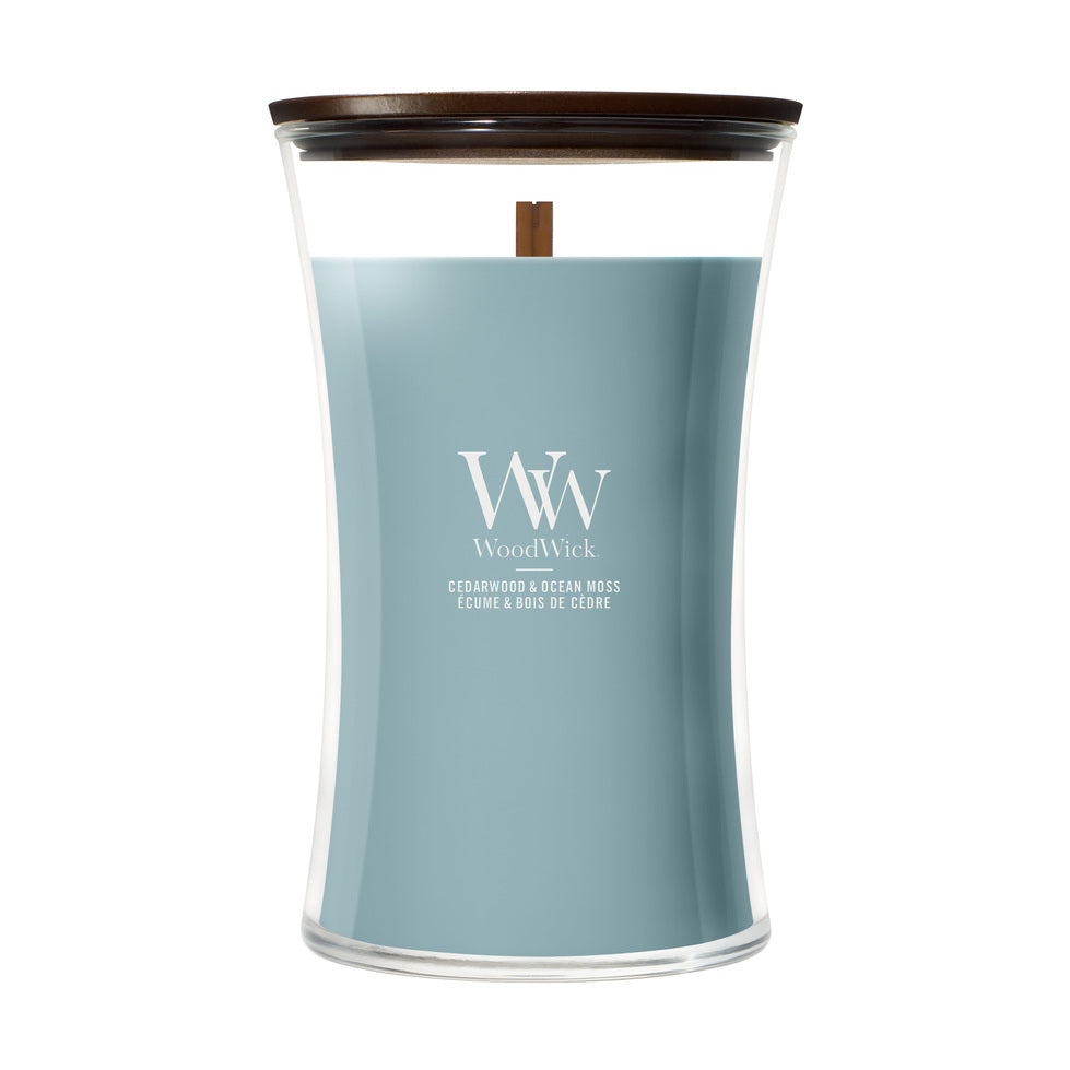 WoodWick Large Hourglass Candle - Cedarwood & Ocean Moss