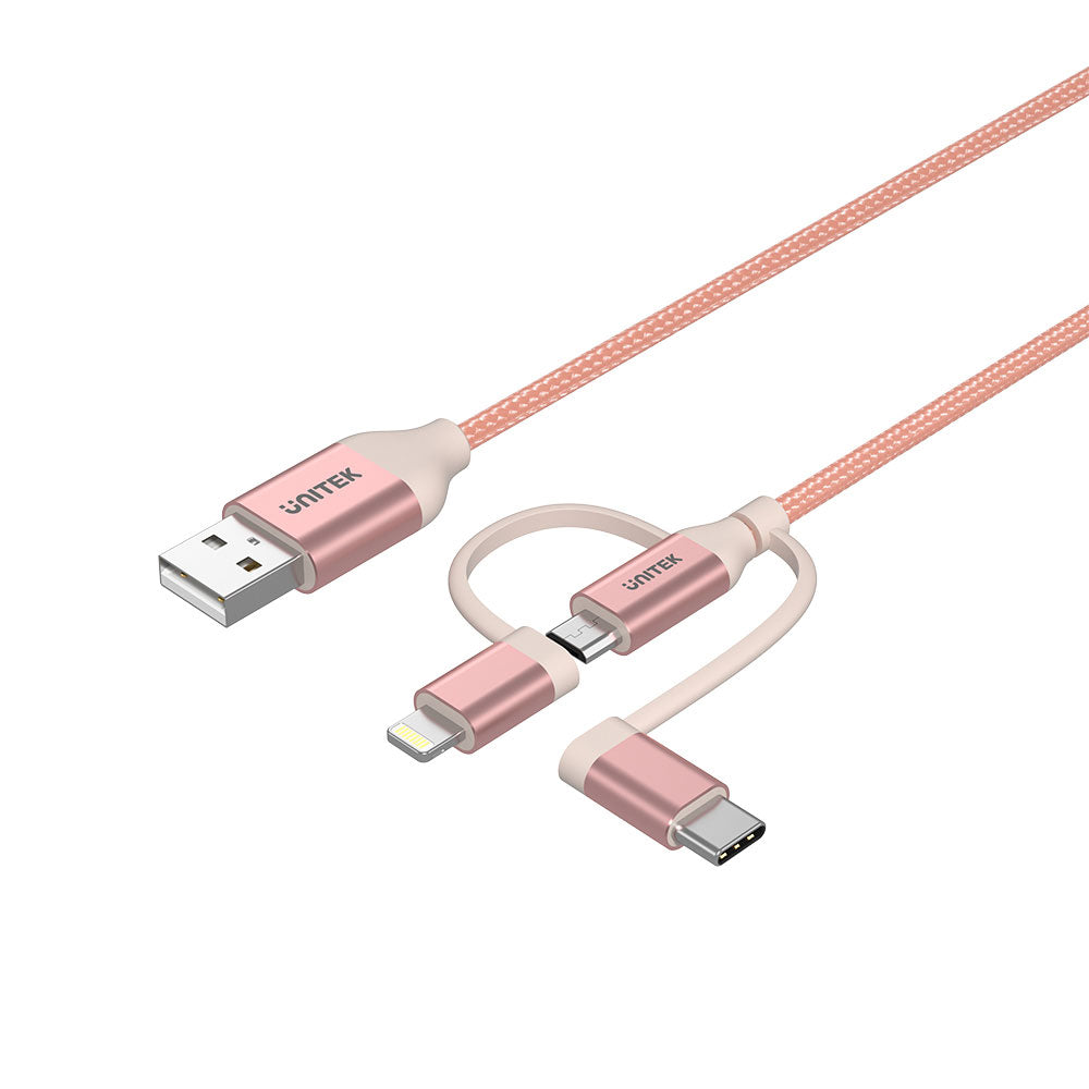 Unitek Y-c4036arg 1m 3-in-1 Usb2.0 Type-c M to Micro Multi Charging Cable with Lightning Adapter (rose Gold) — Unitek | Guards on Duty Shop