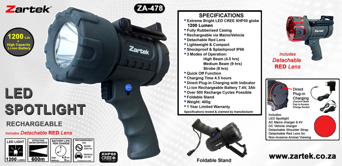 Zartek 1200 Lumin Laser LED Spotlight - Guards On Duty Shop & Security Guards
