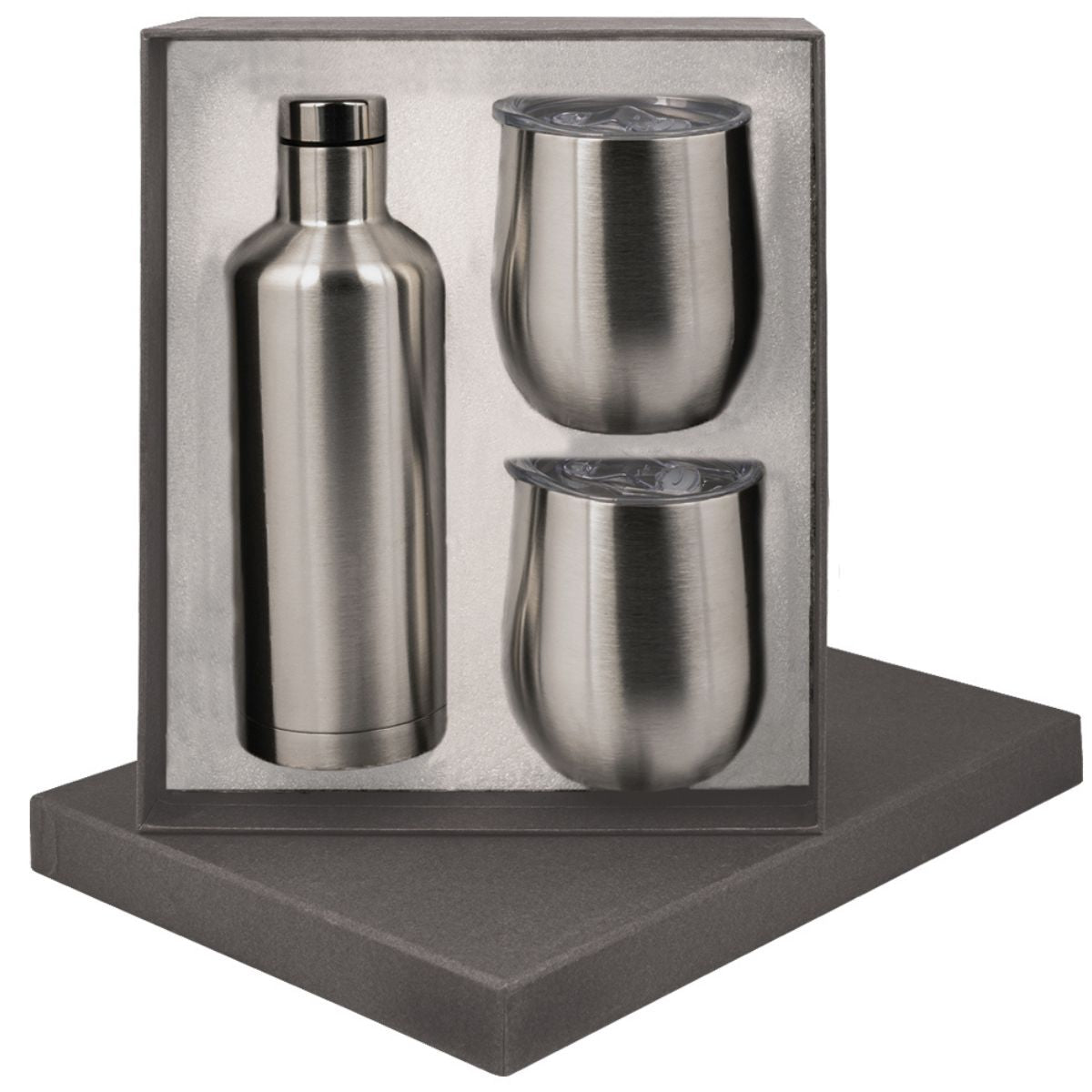 Manhattan Flask x2 Mugs Gift Set - Silver
