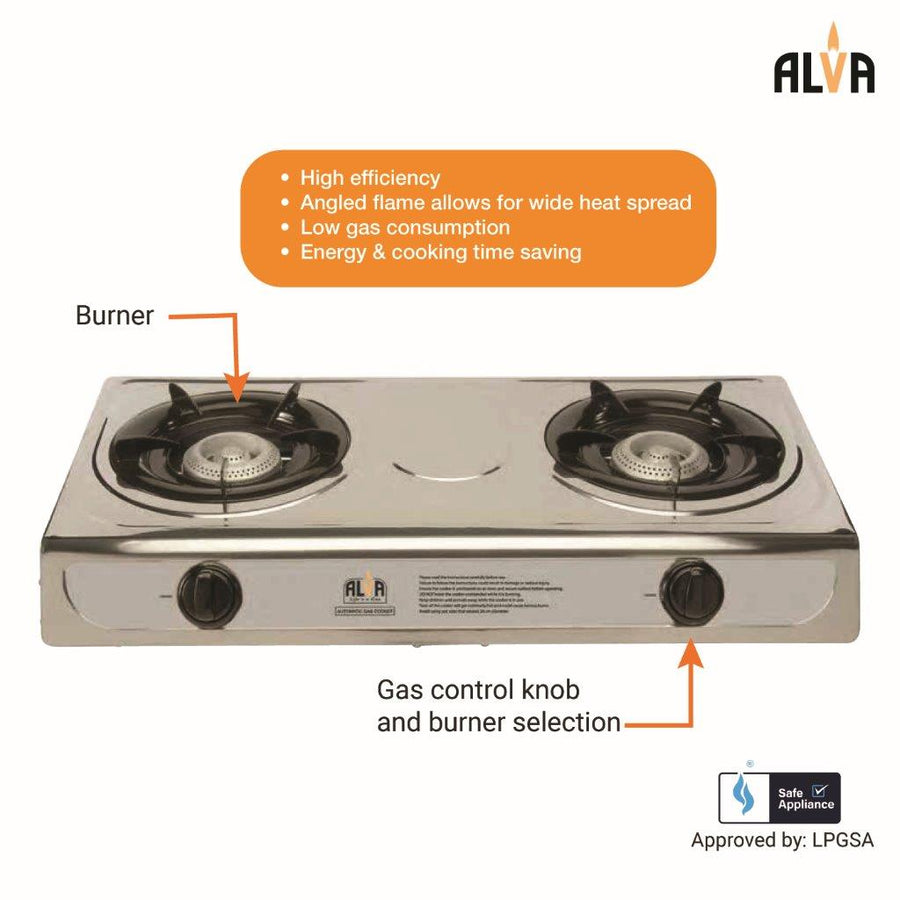 Alva 2-Burner Stainless Steel Gas Stove - Alva 2-Burner Stainless Steel Gas Stove