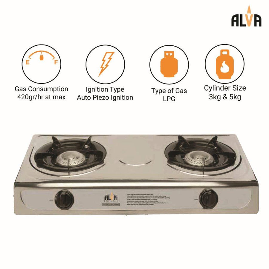 Alva 2-Burner Stainless Steel Gas Stove - Alva 2-Burner Stainless Steel Gas Stove