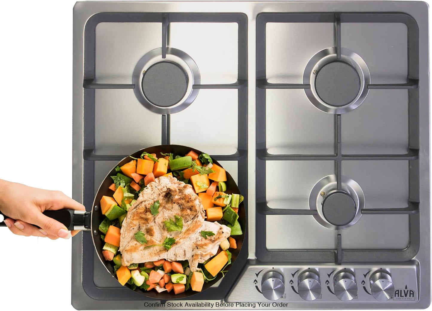 Alva 60cm 4-Burner Gas Hob - Stainless Steel - Alva 60cm 4-Burner Gas Hob