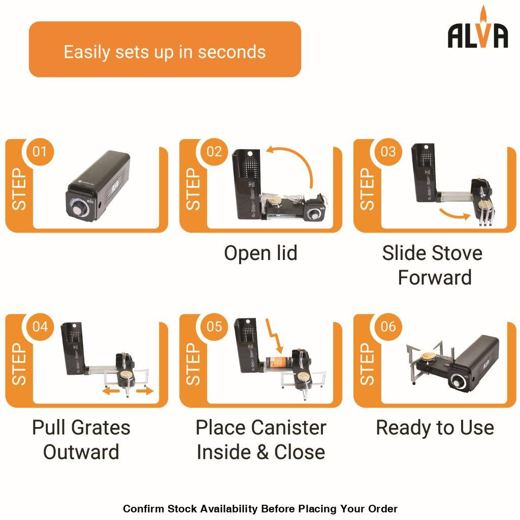 Alva Mini Fold-Up Butane Canister Camping Stove - Alva Mini Fold-Up Camping Stove