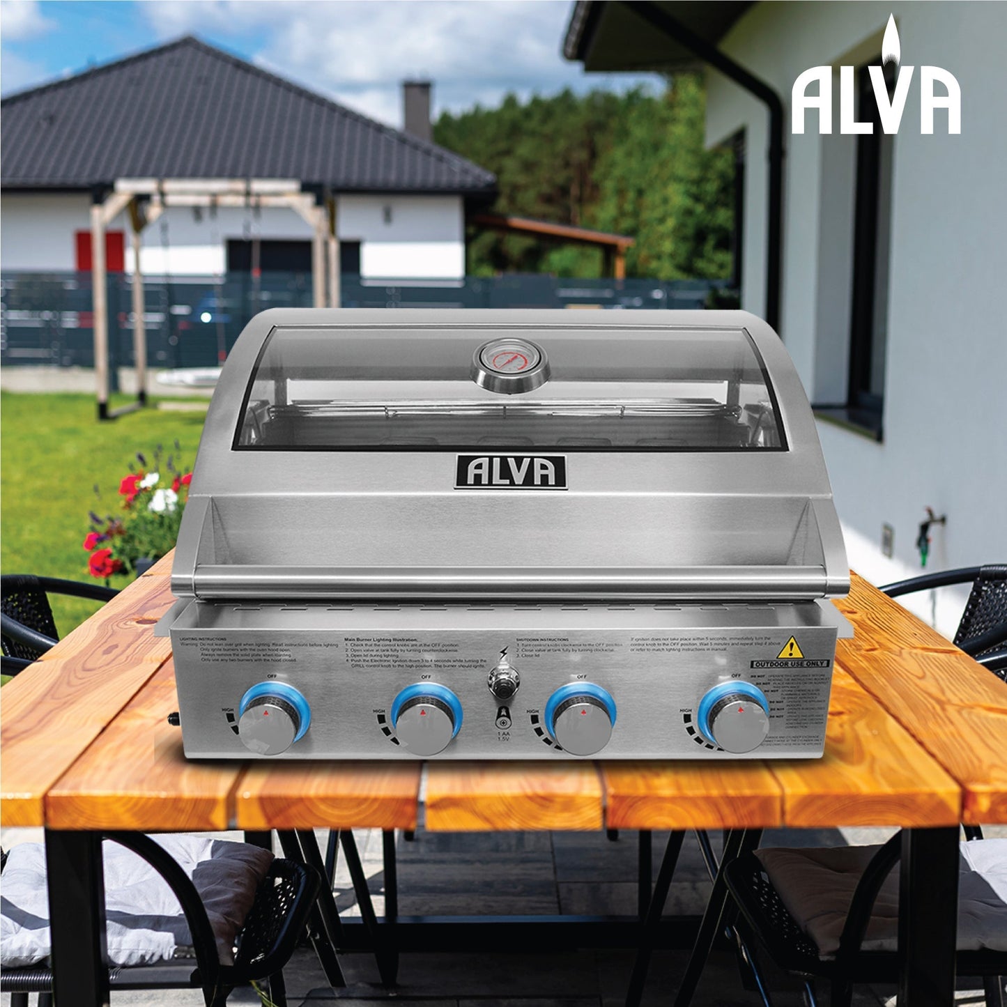 Alva Mojave 4-Burner Glass Hood Drop-In Gas BBQ - Alva Mojave 4-Burner