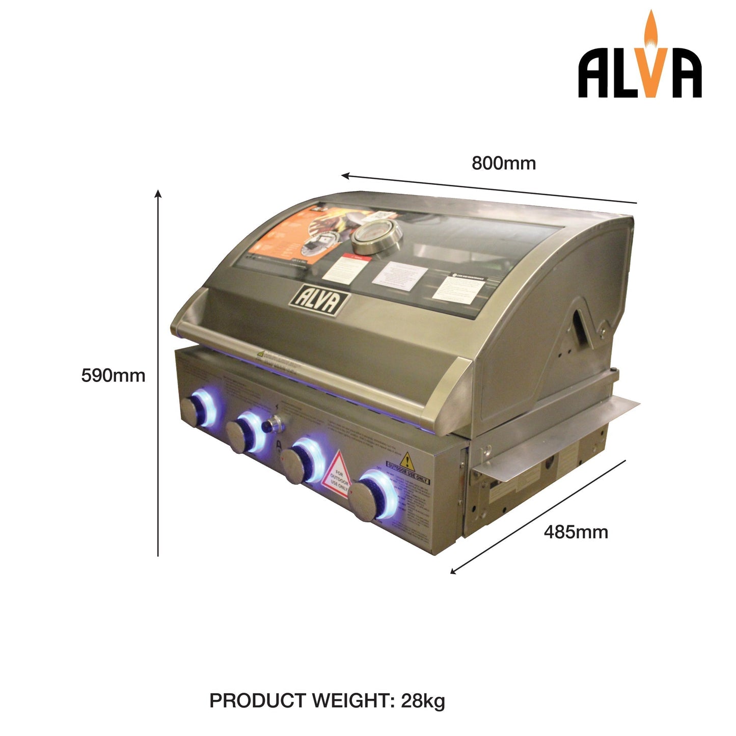 Alva Mojave 4-Burner Glass Hood Drop-In Gas BBQ - Alva Mojave 4-Burner