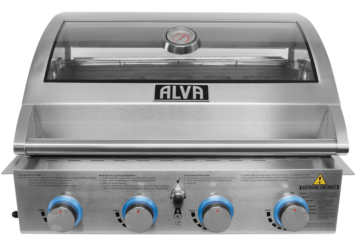 Alva Mojave 4-Burner Glass Hood Drop-In Gas BBQ - Alva Mojave 4-Burner