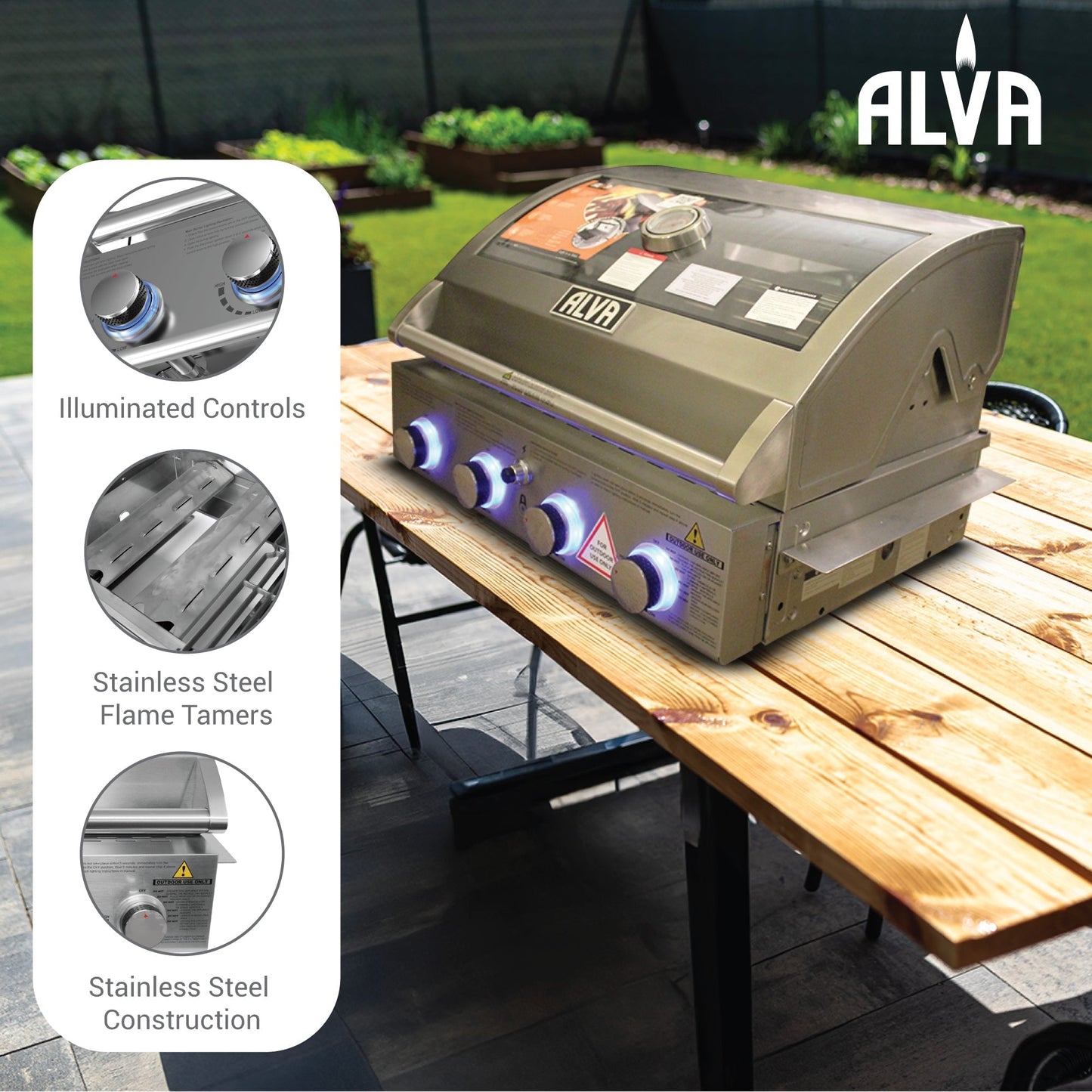 Alva Mojave 4-Burner Glass Hood Drop-In Gas BBQ - Alva Mojave 4-Burner