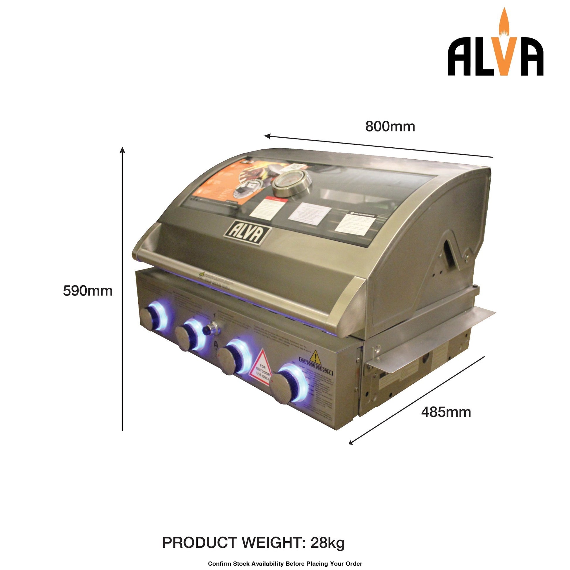 Alva Mojave 4-Burner Glass Hood Drop-In Gas BBQ - Alva Mojave 4-Burner