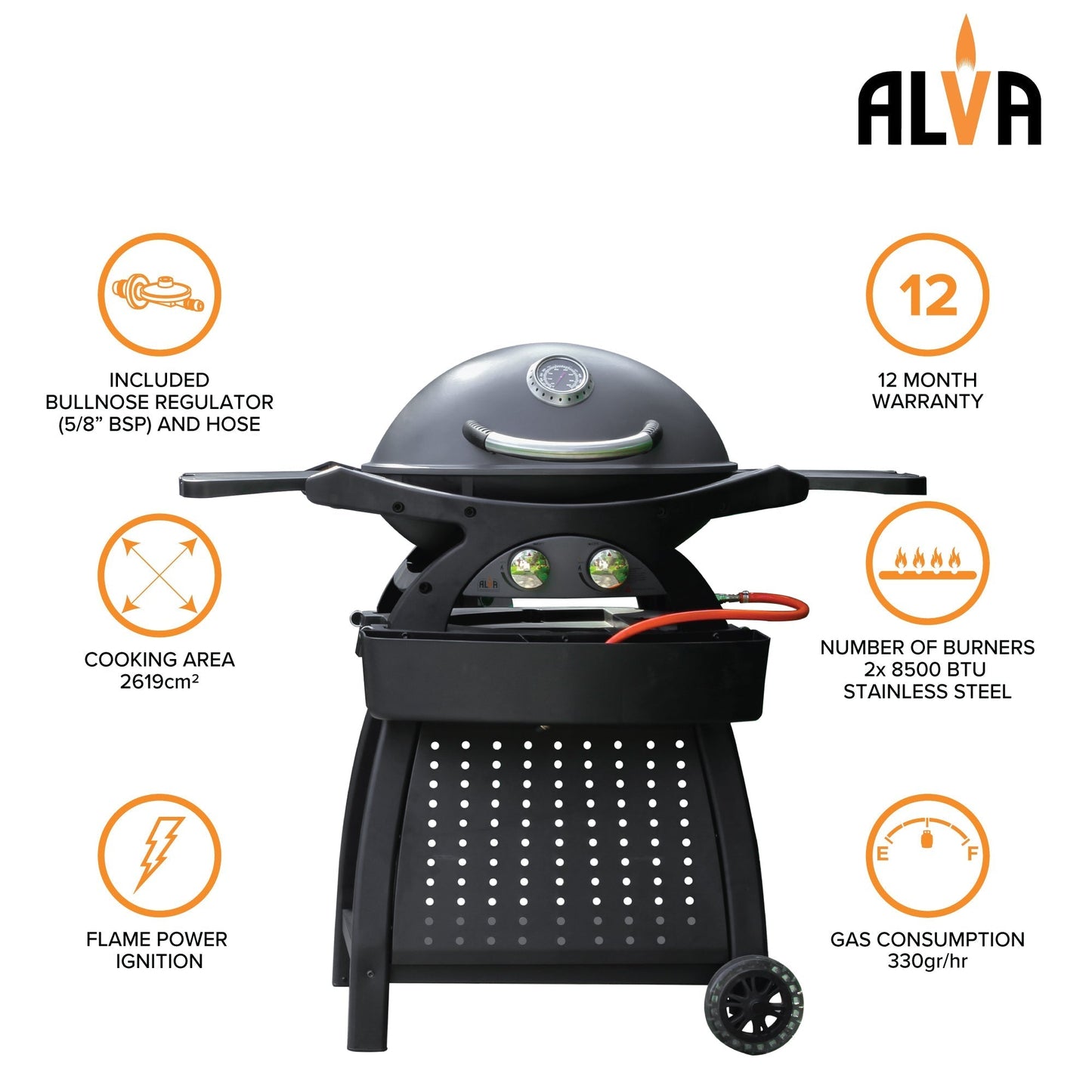 Alva Mondo 2-Burner Gas BBQ & Cart - Alva Mondo 2-Burner Gas BBQ