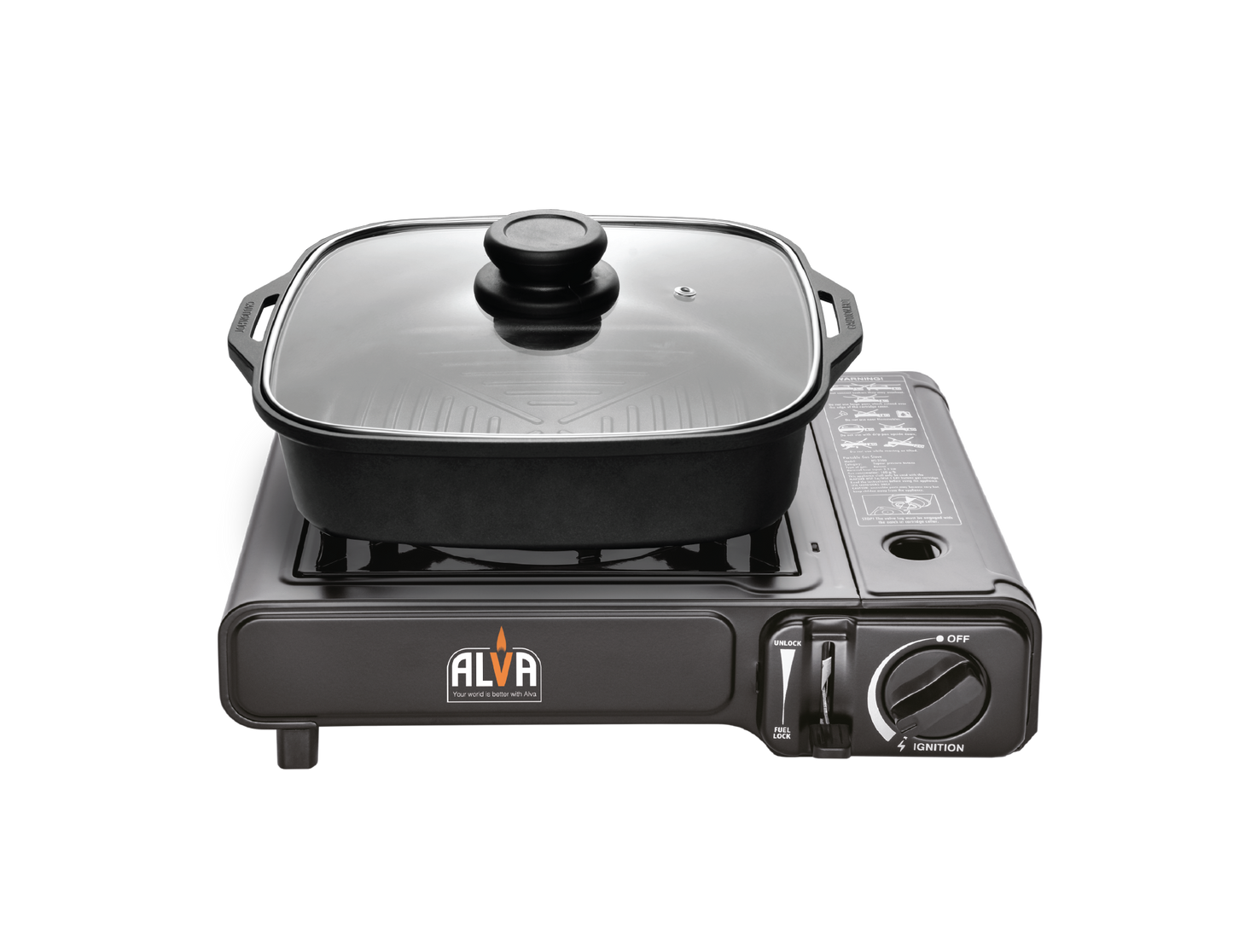 Alva Single Burner Butane Canister Stove + Cooking Pot & Lid - Alva Single Burner Butane Canister Stove + Cooking Pot &