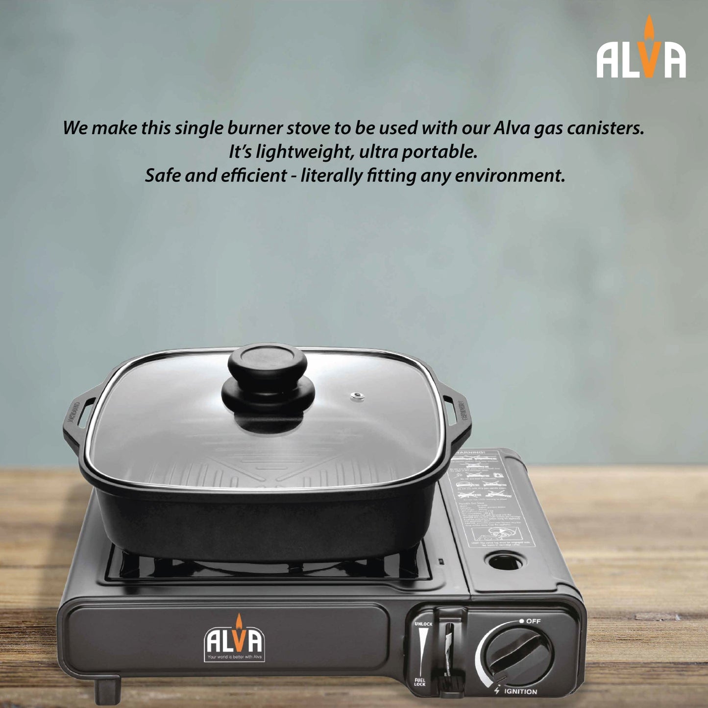 Alva Single Burner Butane Canister Stove + Cooking Pot & Lid - Alva Single Burner Butane Canister Stove + Cooking Pot &