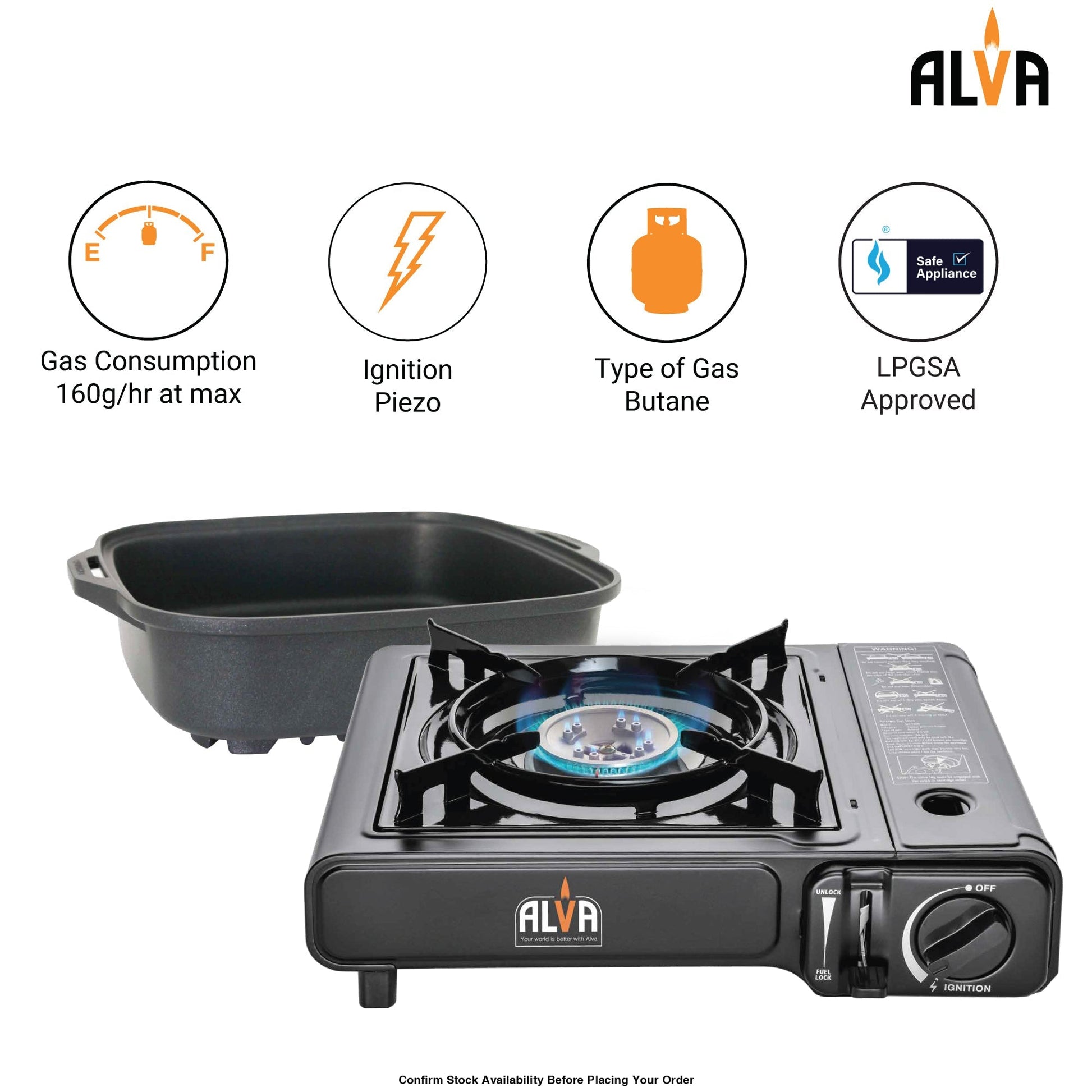 Alva Single Burner Butane Canister Stove + Cooking Pot & Lid - Alva Single Burner Butane Canister Stove + Cooking Pot &