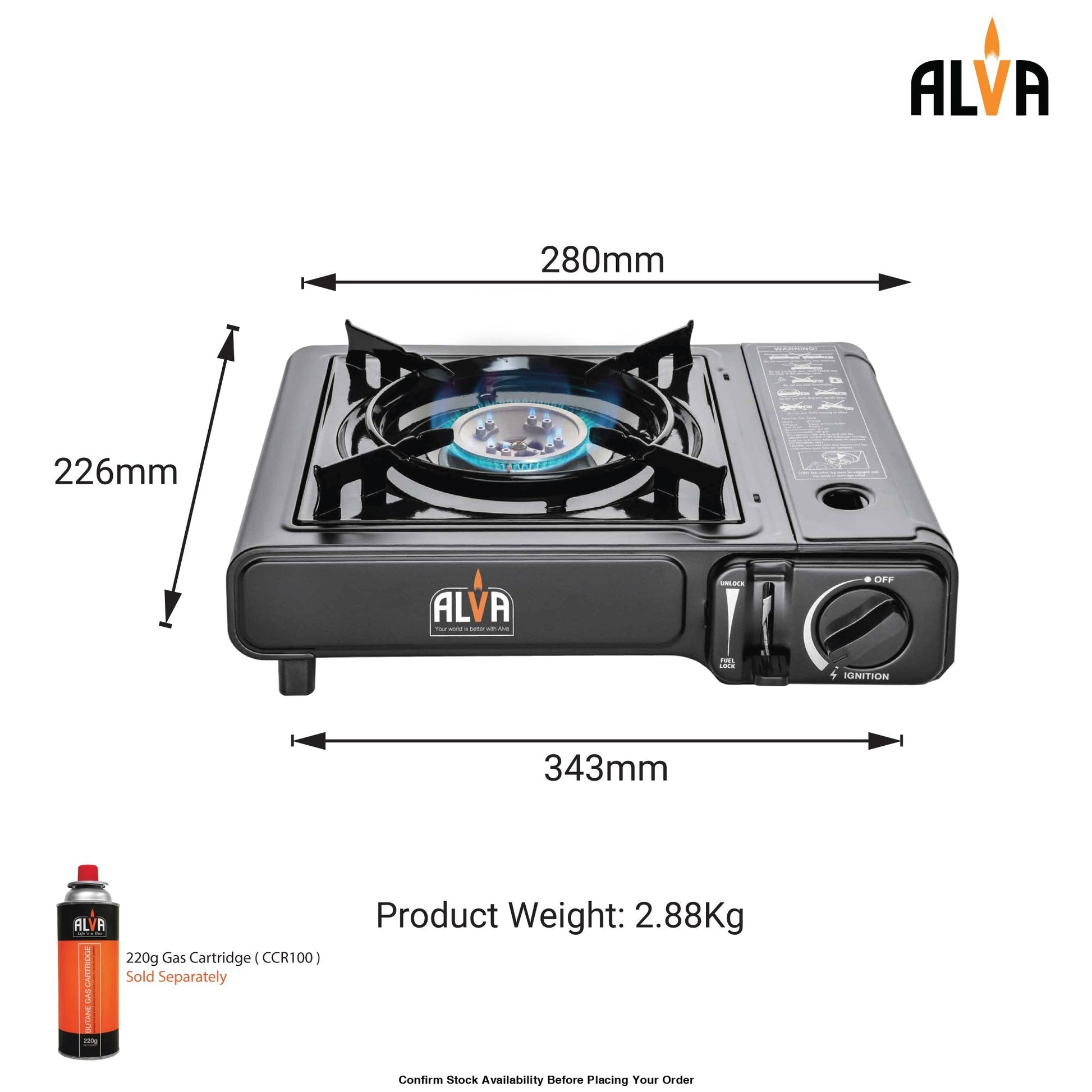 Alva Single Burner Butane Canister Stove + Cooking Pot & Lid - Alva Single Burner Butane Canister Stove + Cooking Pot &