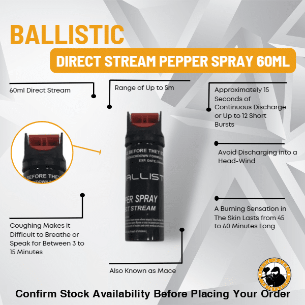 Ballistic Direct Stream Pepper Spray 60ml - Guards On Duty Shop