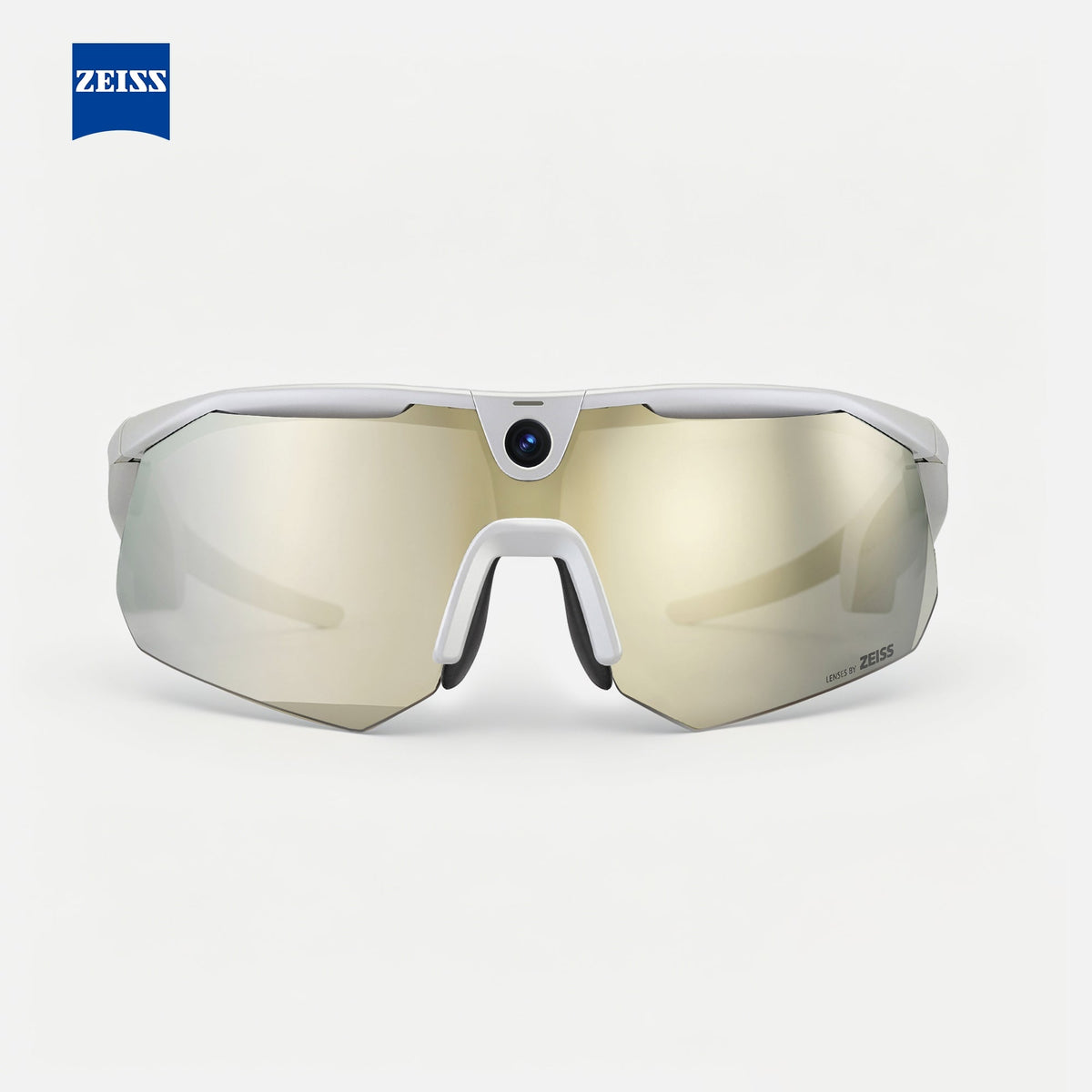 BleeqUp Ranger Zeiss White AI sports camera glasses with champagne gold Zeiss lenses