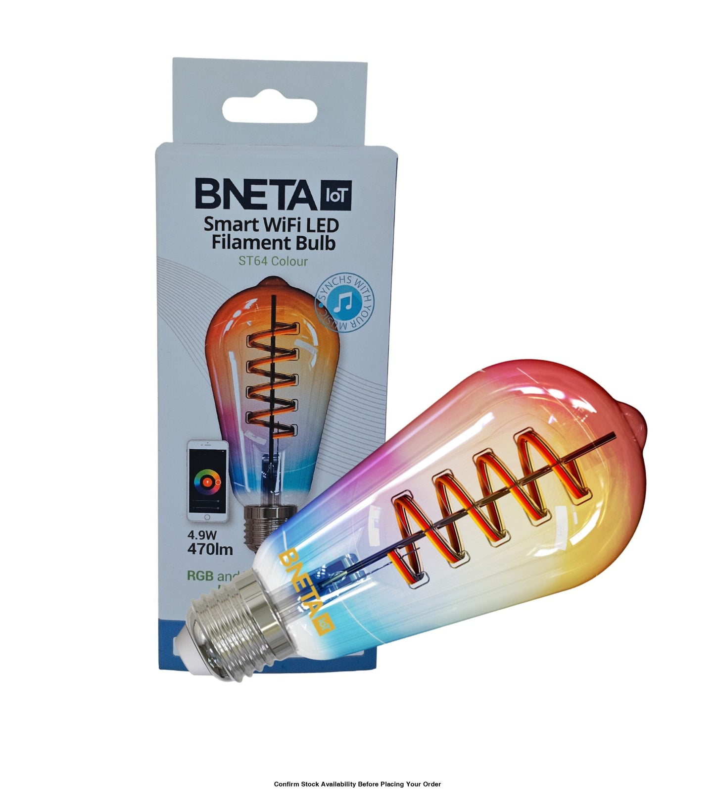 BNETA IoT Smart Filament WiFi Colour + Warm/Cool White LED Bulb (ST64C E27)