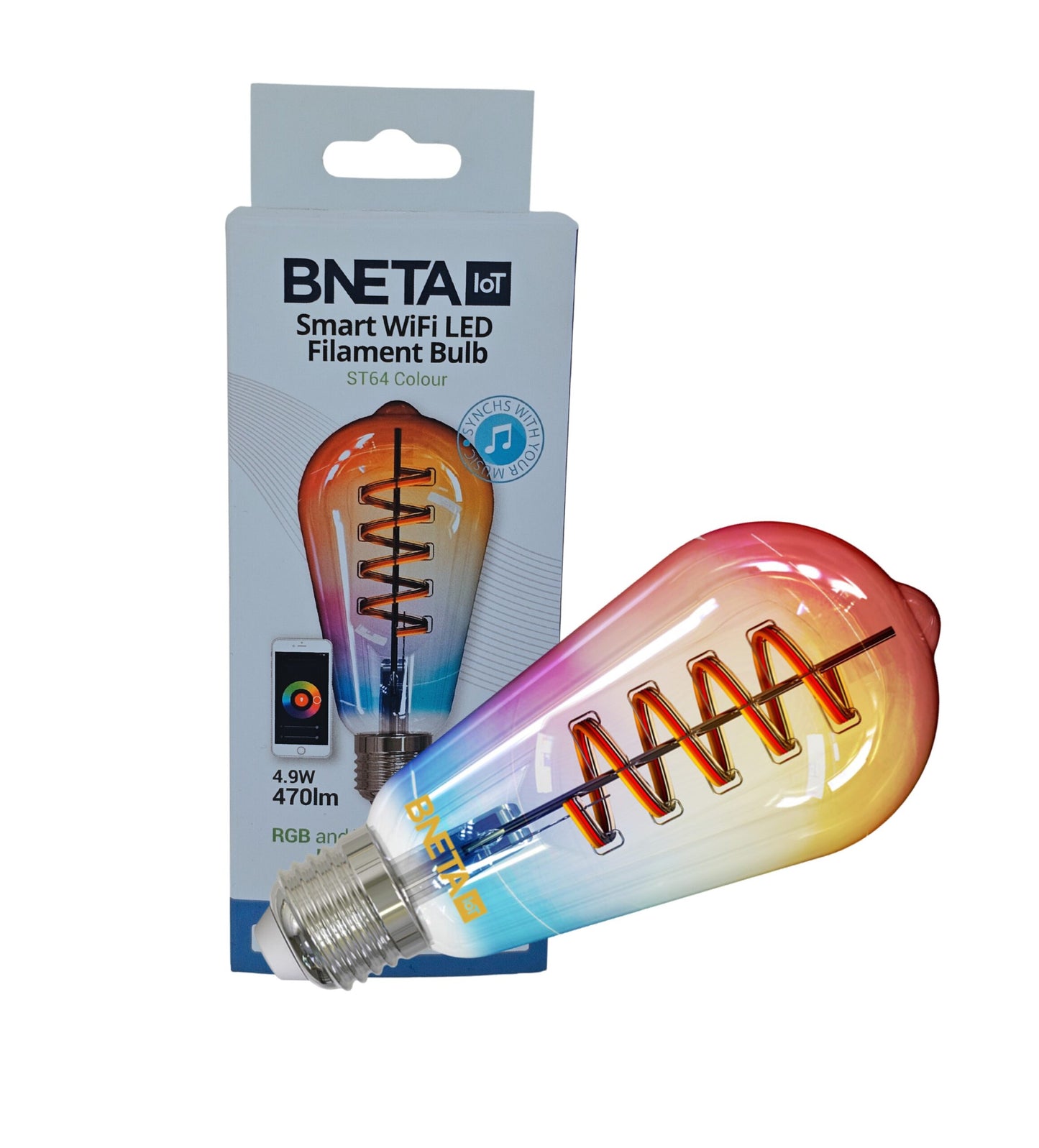 BNETA IoT Smart Filament WiFi Colour + Warm/Cool White LED Bulb (ST64C E27)