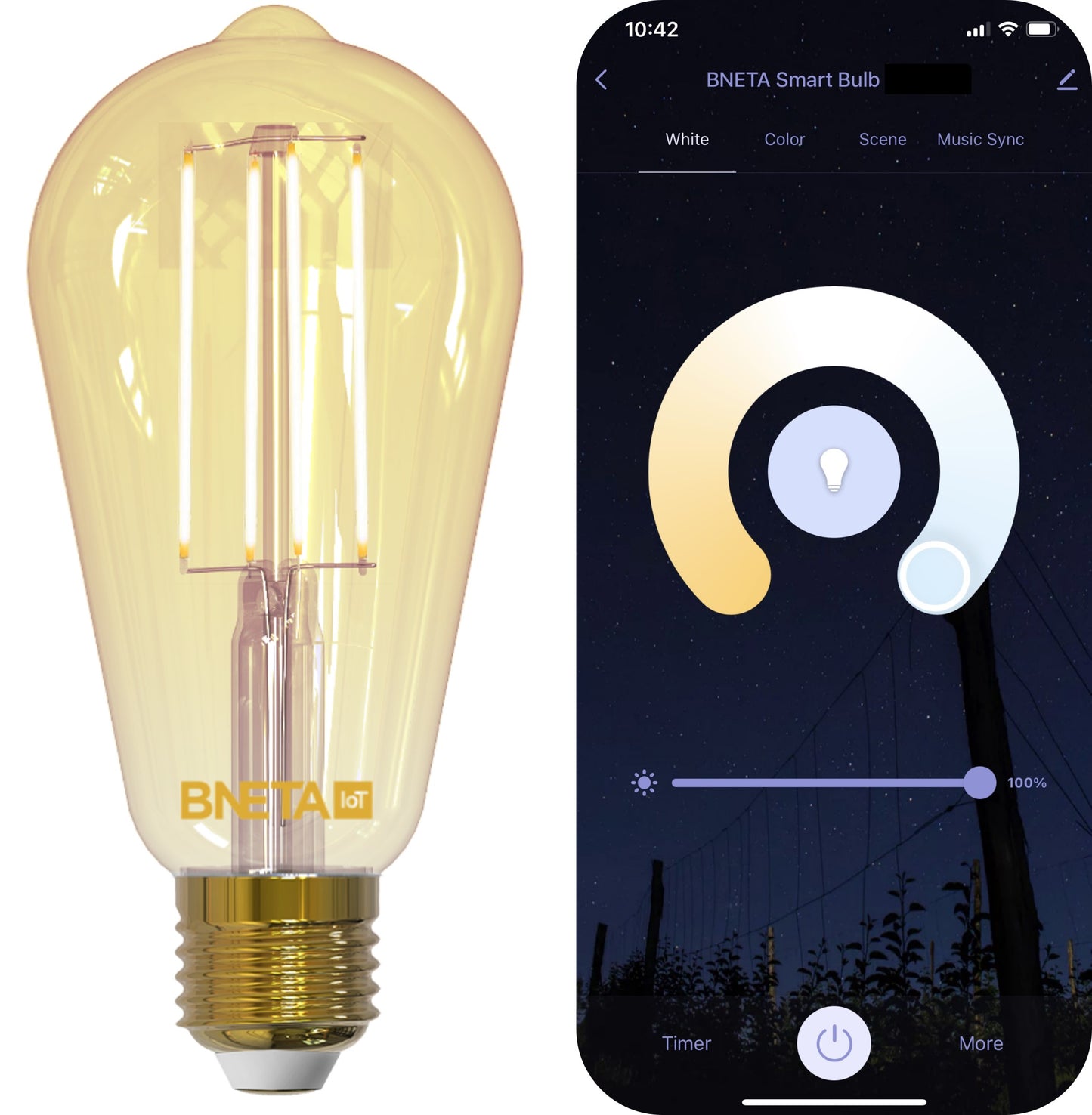 BNETA IoT Smart Filament WiFi Warm/Cool White LED Bulb (ST64W E27)