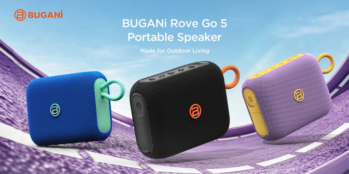 Bugani Rove Go 5 speaker in blue, black and purple