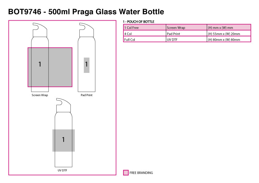 500ml Praga Glass Water Bottle