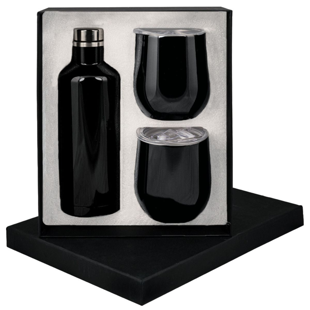 Manhattan Flask x2 Mugs Gift Set - Black